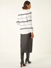 Roman White Stripe Hotfix Curved Hem Knit Jumper - Image 3 of 5