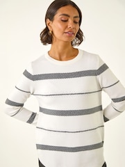 Roman White Stripe Hotfix Curved Hem Knit Jumper - Image 4 of 5