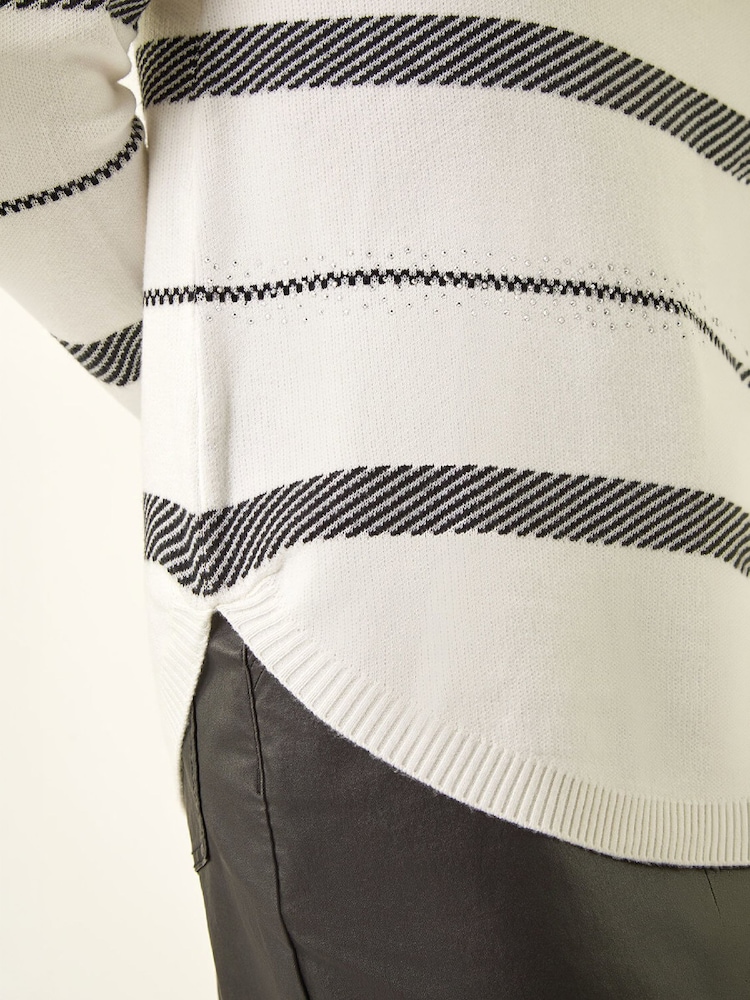Roman White Stripe Hotfix Curved Hem Knit Jumper - Image 5 of 5