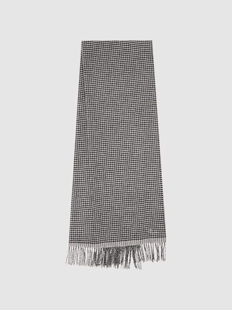 Reiss Black/White Victoria Wool Blend Dogtooth Embroidered Scarf - Image 1 of 5