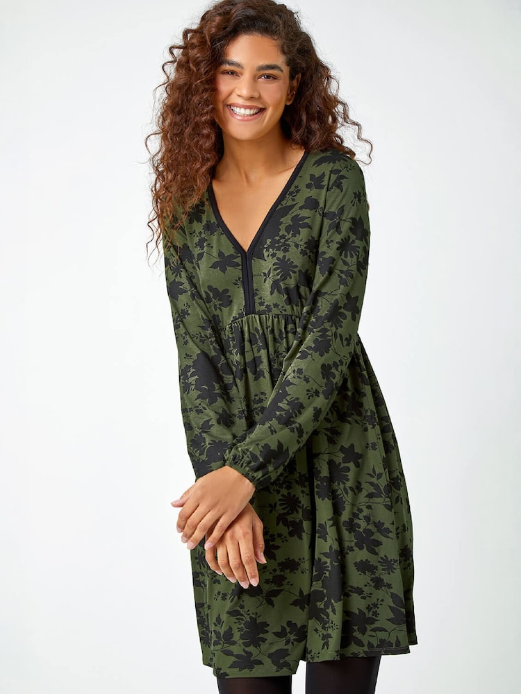 Roman Stretch-Kleid mit Floral-Muster und Kontrastbesatz - Bild 1 von 5 Roman Stretch-Kleid mit Floral-Muster und Kontrastbesatz - Bild 1 von 5