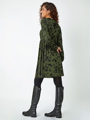 Roman Stretch-Kleid mit Floral-Muster und Kontrastbesatz - Bild 3 von 5