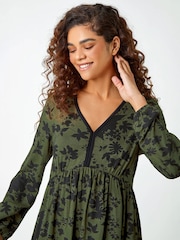 Roman Stretch-Kleid mit Floral-Muster und Kontrastbesatz - Bild 4 von 5