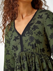 Roman Stretch-Kleid mit Floral-Muster und Kontrastbesatz - Bild 5 von 5