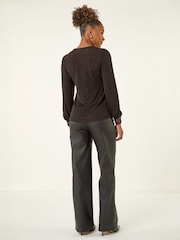 Roman Brown Brillo Sequin V-Neck Top - Image 4 of 5