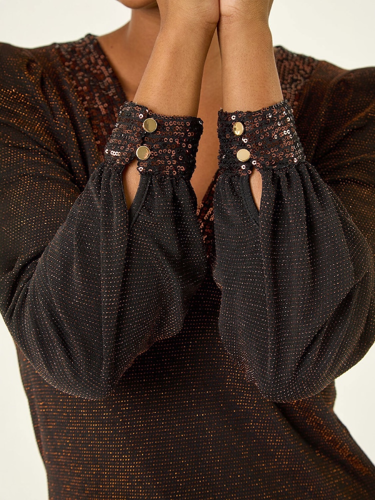 Roman Brown Brillo Sequin V-Neck Top - Image 5 of 5 Roman Brown Brillo Sequin V-Neck Top - Image 5 of 5