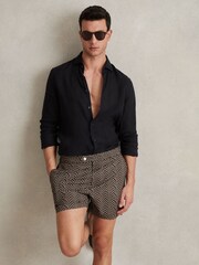 Reiss Chocolate/Ecru Melbourne Striped Swim Shorts - Image 2 of 6