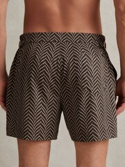 Reiss Chocolate/Ecru Melbourne Striped Swim Shorts - Image 4 of 6