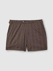 Reiss Chocolate/Ecru Melbourne Striped Swim Shorts - Image 5 of 6