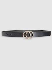Black Leather Circle Buckle Jeans Belt - Image 1 of 2