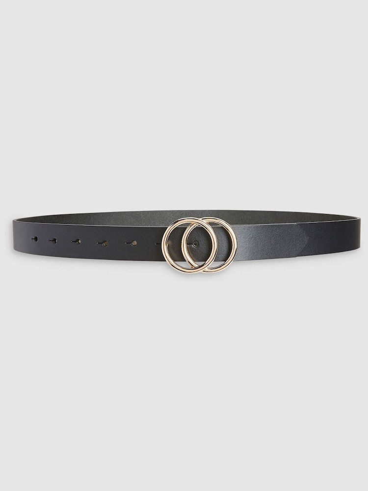 Black Leather Circle Buckle Jeans Belt - Image 1 of 2