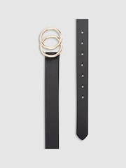 Black Leather Circle Buckle Jeans Belt - Image 2 of 2