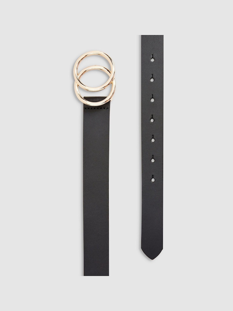 Black Leather Circle Buckle Jeans Belt - Image 2 of 2