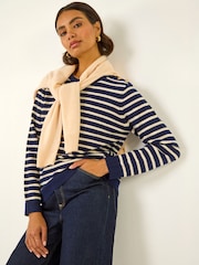 Roman Blue Stripe Buttoned Knit Jumper - Image 1 of 5