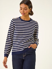 Roman Blue Stripe Buttoned Knit Jumper - Image 4 of 5