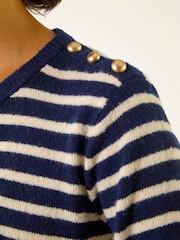 Roman Blue Stripe Buttoned Knit Jumper - Image 5 of 5
