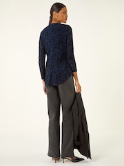 Roman Blue Flock Mesh Textured Top - Image 3 of 5