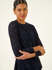 Roman Blue Flock Mesh Textured Top - Image 4 of 5