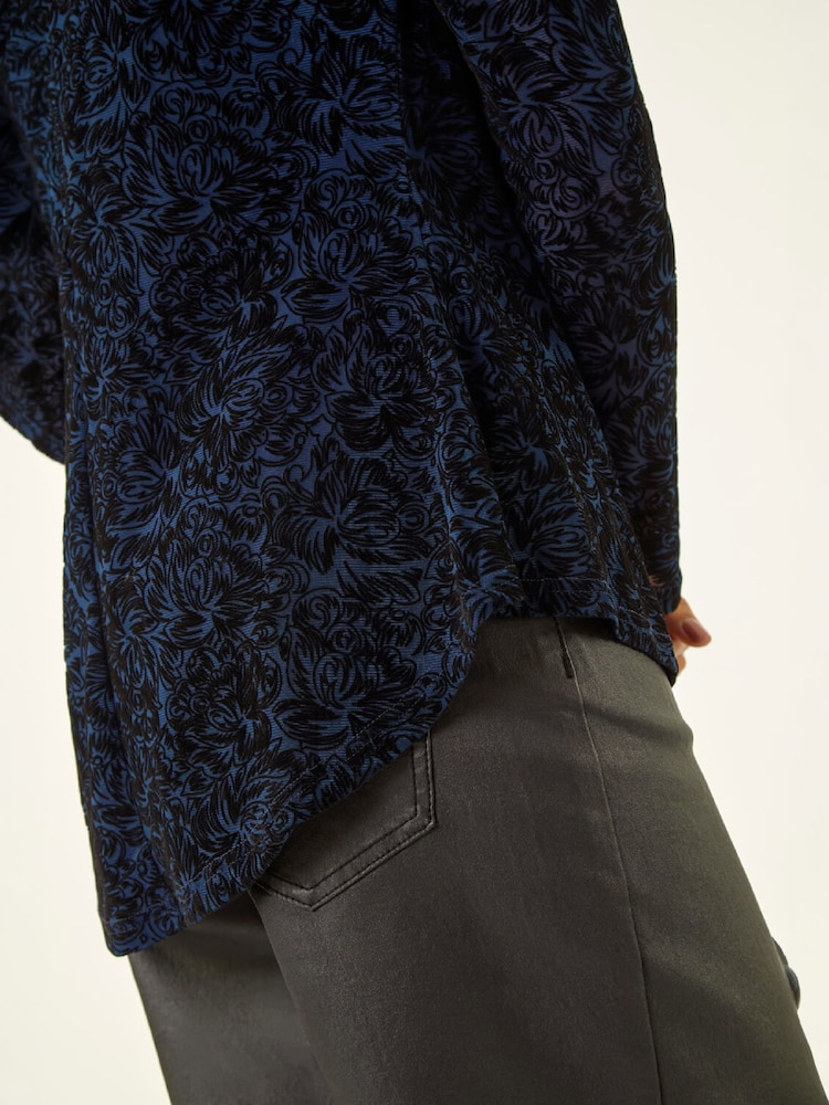 Roman Blue Flock Mesh Textured Top - Image 5 of 5