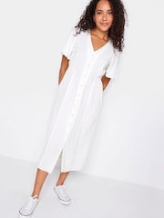 M&Co White Shirred Waist Button Dress - Image 1 of 4