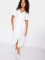 M&Co White Shirred Waist Button Dress - Image 3 of 4
