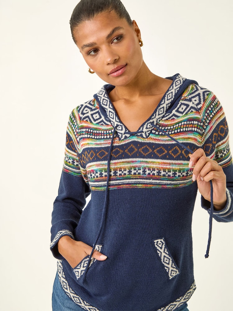 Roman Blue Nordic Print Hoodie Jumper - Image 1 of 5