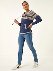 Roman Blue Nordic Print Hoodie Jumper - Image 2 of 5