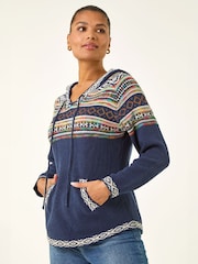 Roman Blue Nordic Print Hoodie Jumper - Image 4 of 5