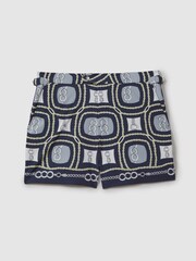 Reiss Navy Multi Palm Chain Print Swim Shorts - Image 2 of 6
