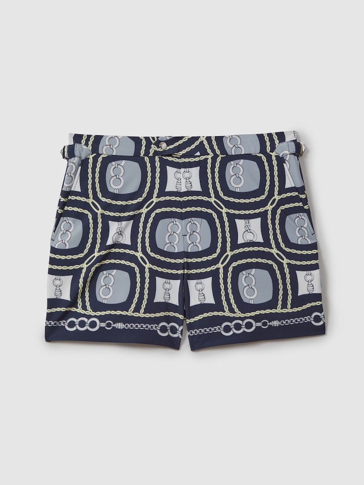 Reiss Navy Multi Palm Chain Print Swim Shorts - Image 2 of 6