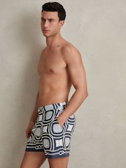 Reiss Navy Multi Palm Chain Print Swim Shorts - Image 3 of 6
