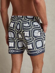 Reiss Navy Multi Palm Chain Print Swim Shorts - Image 5 of 6