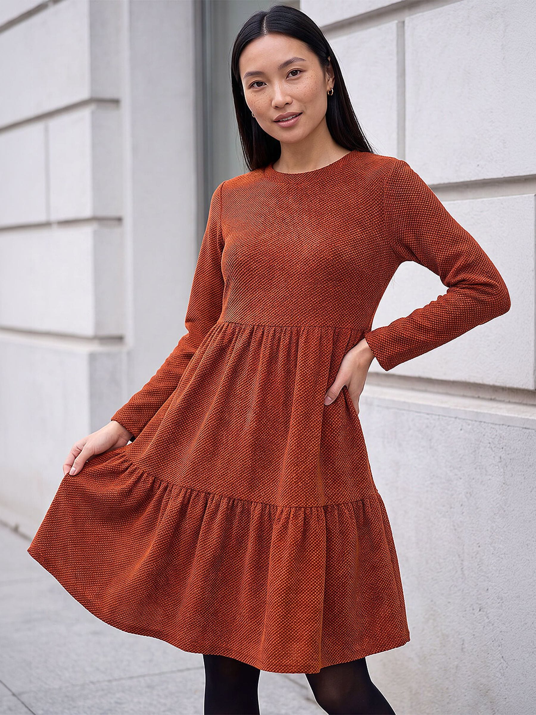Roman Textured Frill Dress, Orange, Size 20, Women - Image 3
