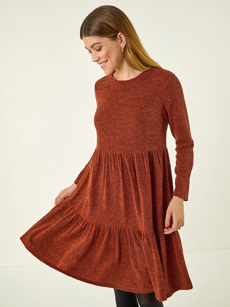 Roman Brown Textured Frill Dress - Image 1 of 5