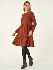 Roman Brown Textured Frill Dress - Image 2 of 5