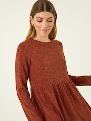 Roman Brown Textured Frill Dress - Image 4 of 5