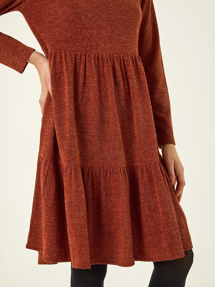 Roman Brown Textured Frill Dress - Image 5 of 5