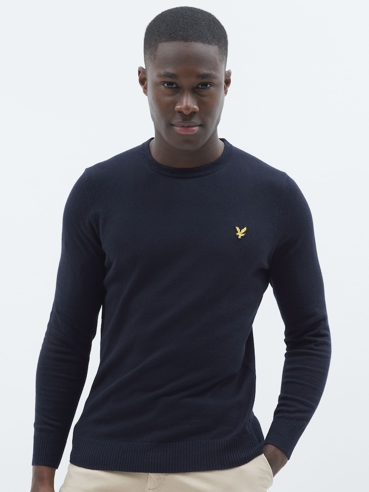 Lyle & Scott Navy Crew Neck Cotton Merino Jumper - Image 1 of 6