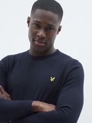 Lyle & Scott Navy Crew Neck Cotton Merino Jumper - Image 3 of 6