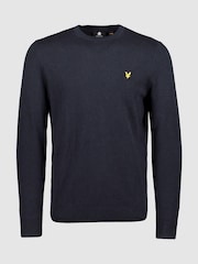 Lyle & Scott Navy Crew Neck Cotton Merino Jumper - Image 4 of 6