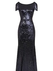 HotSquash Navy Blue Cowl Back Sequinned Fishtail Maxi Dress - Image 3 of 4