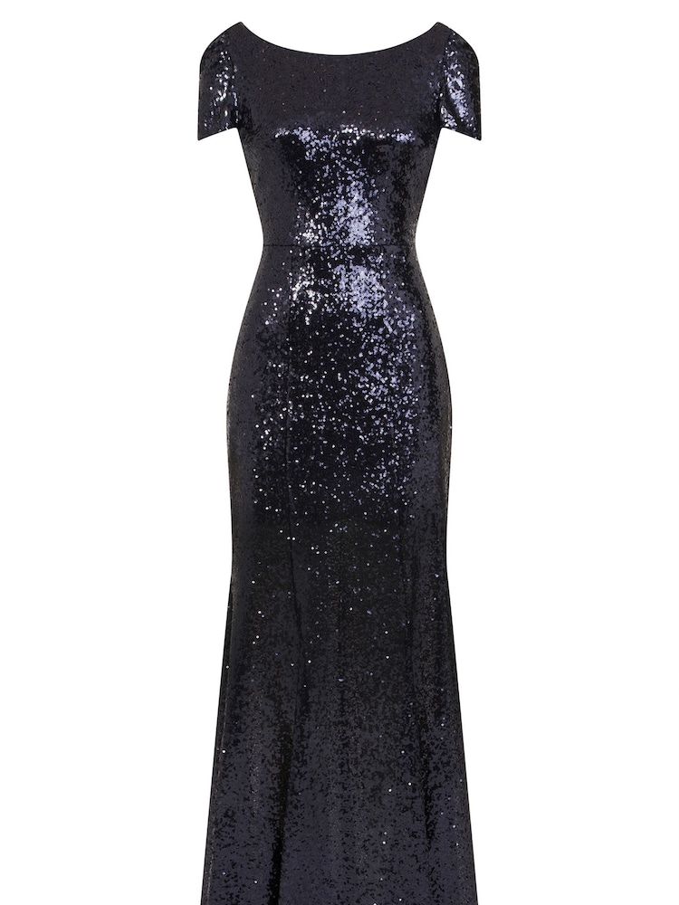 HotSquash Navy Blue Cowl Back Sequinned Fishtail Maxi Dress - Image 3 of 4
