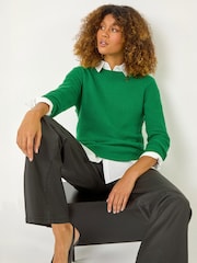 Roman Green Textured Curved Hem Jumper - Image 1 of 5