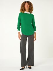Roman Green Textured Curved Hem Jumper - Image 2 of 5