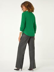 Roman Green Textured Curved Hem Jumper - Image 3 of 5