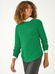 Roman Green Textured Curved Hem Jumper - Image 4 of 5