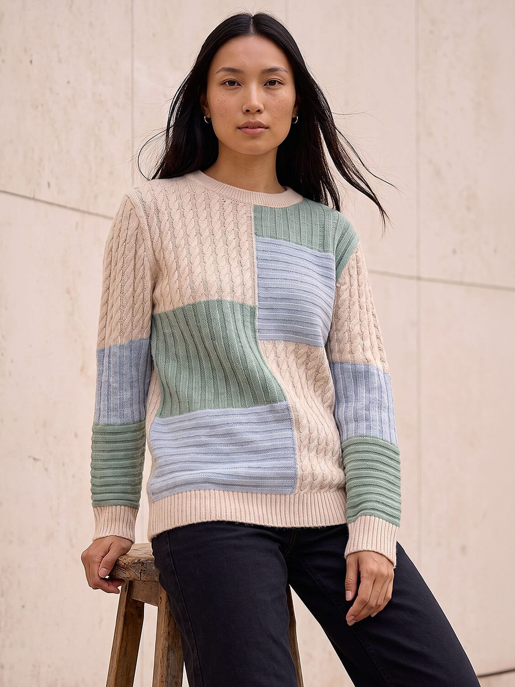 Roman Women's Ivory Colour Block Cable Knit Jumper In | : Size 20 - Image 3