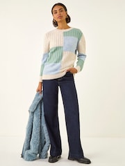 Roman White Colour Block Cable Knit Jumper - Image 2 of 5