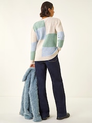 Roman White Colour Block Cable Knit Jumper - Image 3 of 5