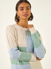 Roman White Colour Block Cable Knit Jumper - Image 4 of 5
